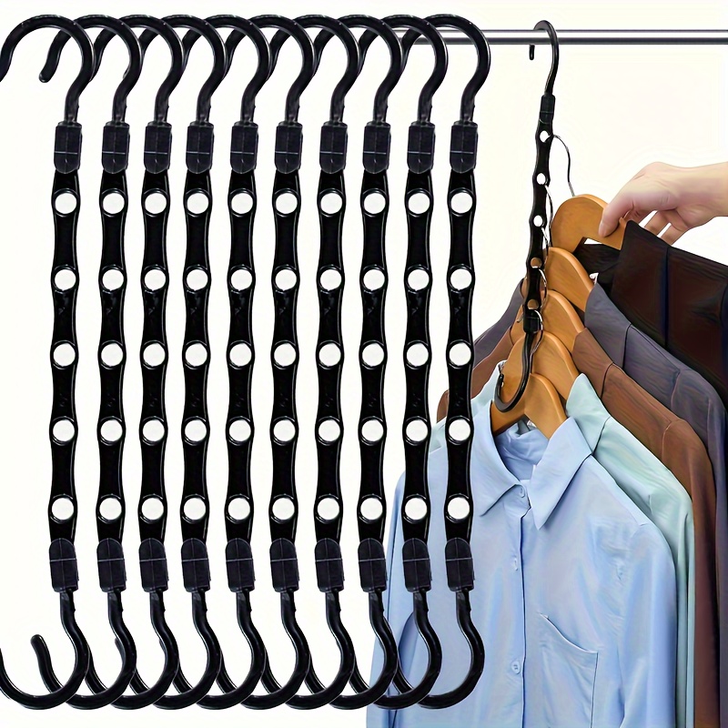 

10pcs Plastic Magic Hangers - Sturdy Closet Organizer, Space Saver Clothes Hanger With 5 Slots, Rotatable Hook, Anti-slip Design, Storage Solution For , Dorm Room