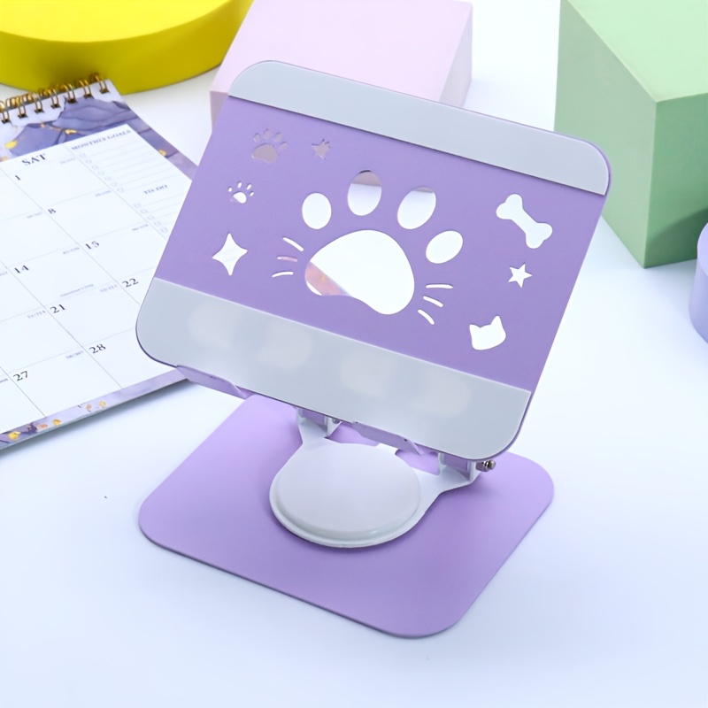 TEMU 1pc Tablet Stand, With An Cat Paw Design Support. It Features A Thick Metal Double-arm Base And A Cute Cat Paw Perforated For Excellent Heat