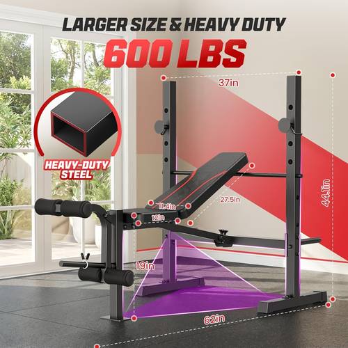 standard weight bench set with squat rack 600lbs press set with leg extension and leg foldable flat incline workout bench for home gym full