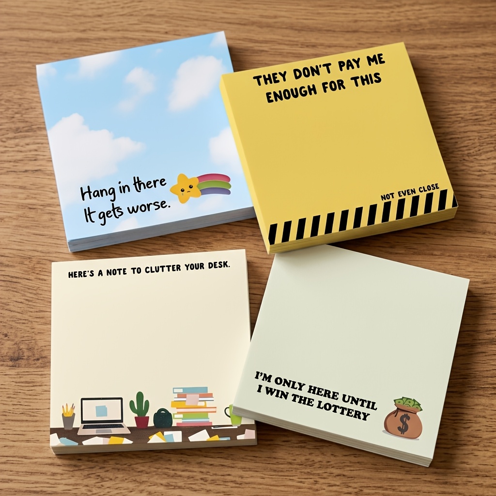 E-shop 4er-Pack Lustige Büro-Haftnotizen 7,6x7,6 cm 50 Blätter Lustige Notizblöcke Klebende Lustige Haftnotizen für Schule, Büro und Zuhause Geschenk