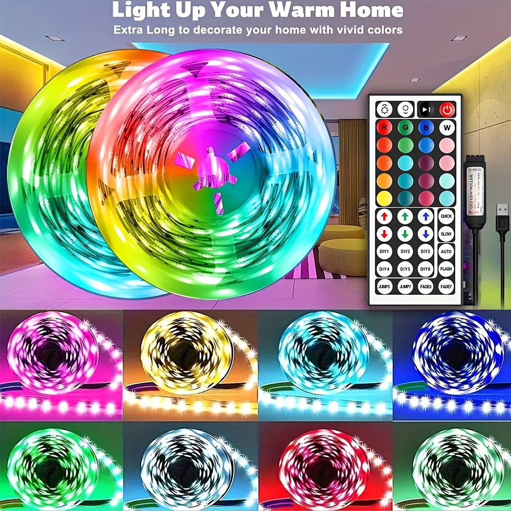 3ft 65ft RGB LED Strip Light with 44key remote control can adjust color and brightness the length can be cut very easy to install suitable for home interior decoration festival atmosphere light