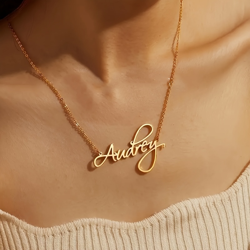 TEMU Personalized Name Necklace For Women - Custom Cursive Letter Pendant With Your Own Name/message, Diy Font Nameplate, Elegant Casual Attire Suitable For Teacher' Day, Graduation Gifts & Wear