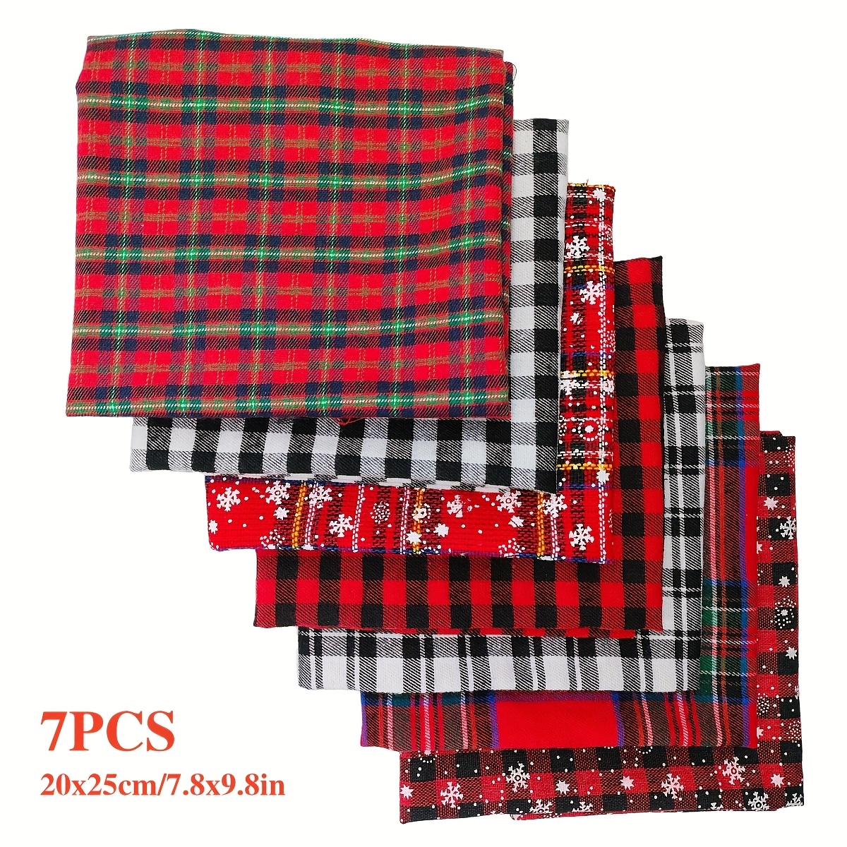 TEMU 7pcs Set, Classic Snowflake Plaid Fabric, Diy Crafting Materials, Pre-cut Squares, Random Colors - Perfect For Sewing And Quilting, Embroidery