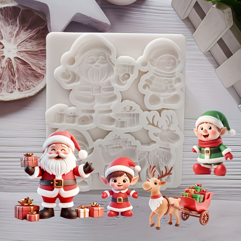 TEMU A Christmas Santa Claus And Child Pulling A Gift On A Reindeer Resin Clay Plaster Silicone Mold, Suitable For Diy Decorations, Gift Boxes, Etc.