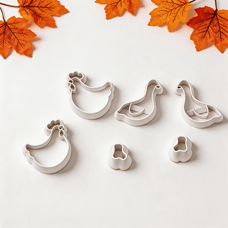 TEMU 6pcs Bohemian Farmhouse Clay Cutters Suitable For Polymer Clay & Soft Clay - Chick & Goose Molds With Paw Details, Hollow-out Earring// Diy