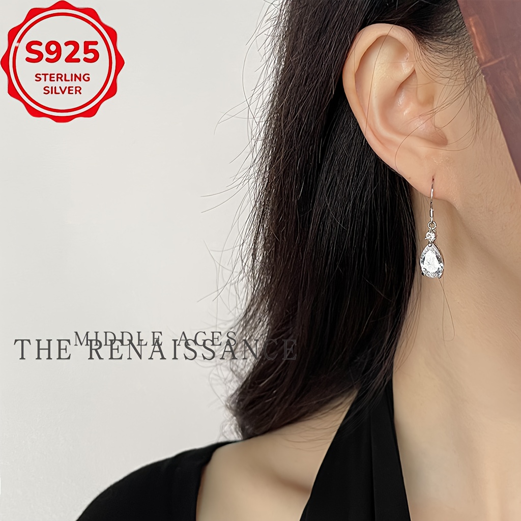 elegant s925 sterling silver teardrop earrings with large cubic zirconia vintage inspired   design for parties mothers day valentines gifts party jewelry luxurious   Product details 3