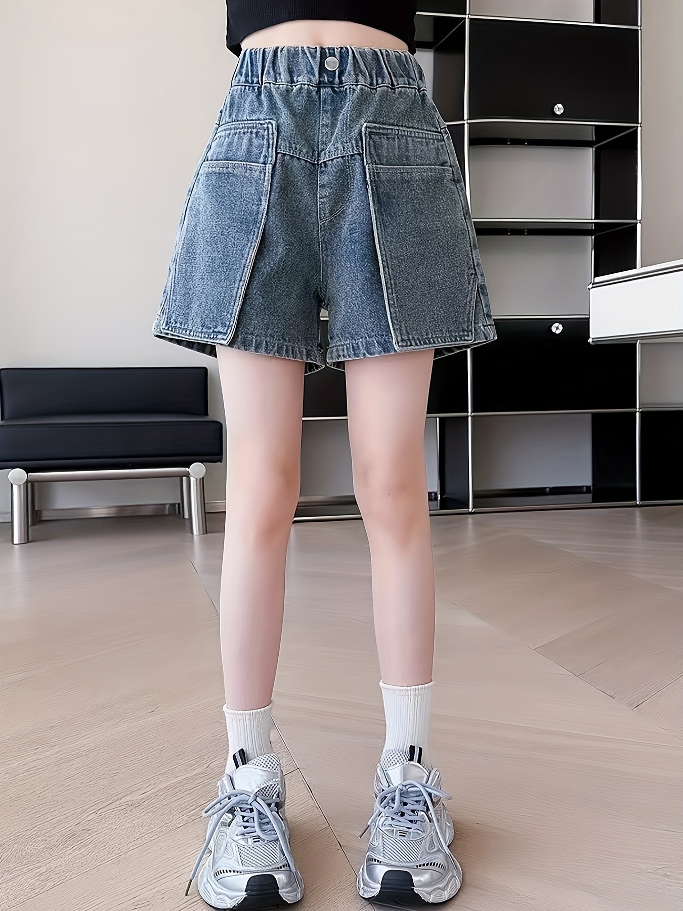 Solid Color Denim Shorts Girls Cool Comfy Breathable Temu