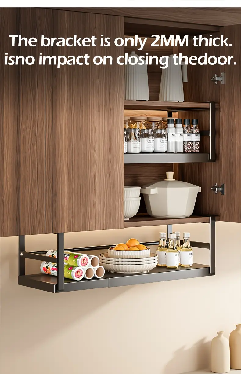 1pc metal under cabinet organizer classic no assembly space saving design expandable kitchen closet storage rack for spice jars utensils hanging shelves kitchen cabinet organizers and storage utensil holder sleek durable construction shelves Product details 5