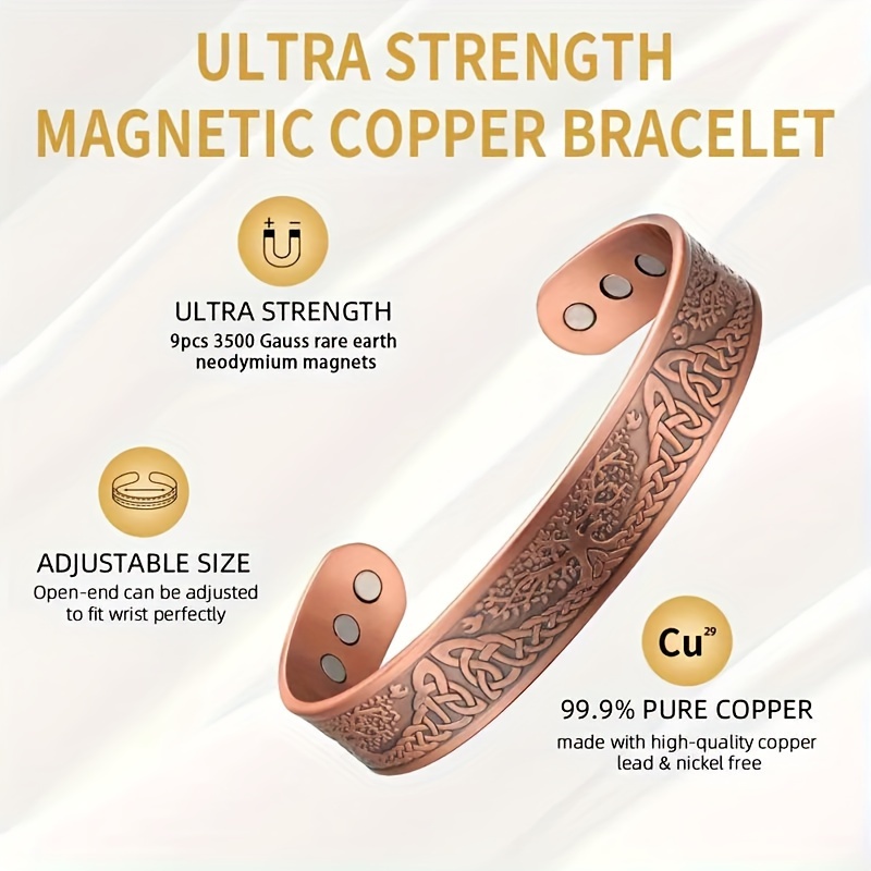 Upgrade Copper Magnetic Tree of Life Bracelet, Adjustable Cuff Bangle
