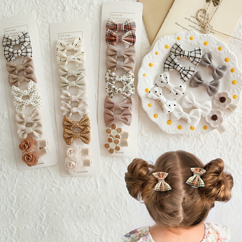 

10pcs Plaid/polka Dots/floral Bow Hair Clips, For Children's Headwear, Cute Girls Hair Accessories