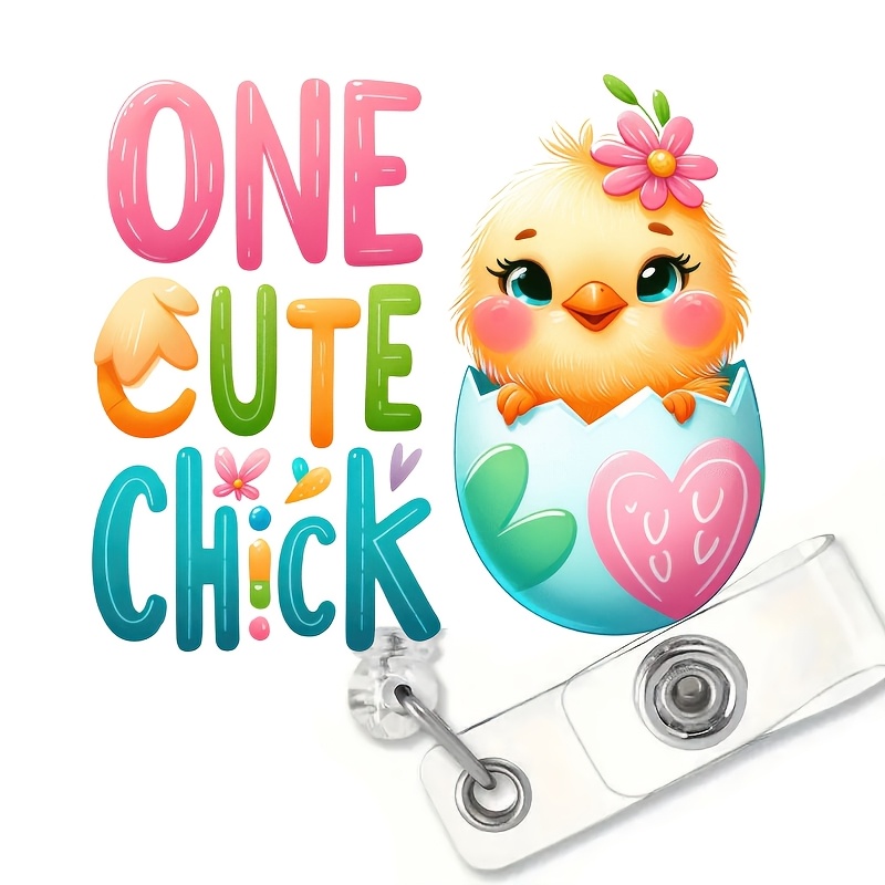 

1pc Cute Chick Id Badge Holder With Retractable Reel, Abs Material, Alligator Clip, , For Nurses, Doctors, Teachers, Office & Workers - English Text