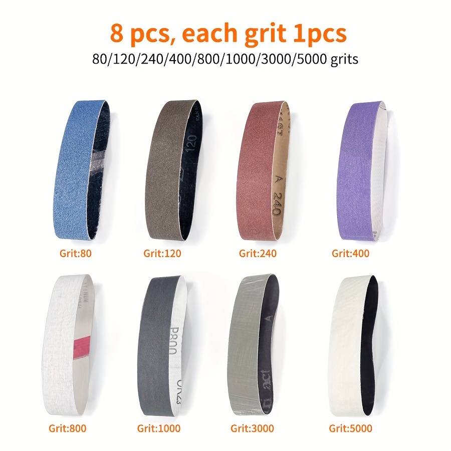 Image of 8pcs 1.2 X 13 Inch 30x330mm Sand Belt, 80 120 240 400 800 1000 3000 5000 Each, For Adjustable Mini Sand Belt Machine Belt, Best For Woodworking, Plastic, Fiberglass And Metal Polishing Tools Sharpener