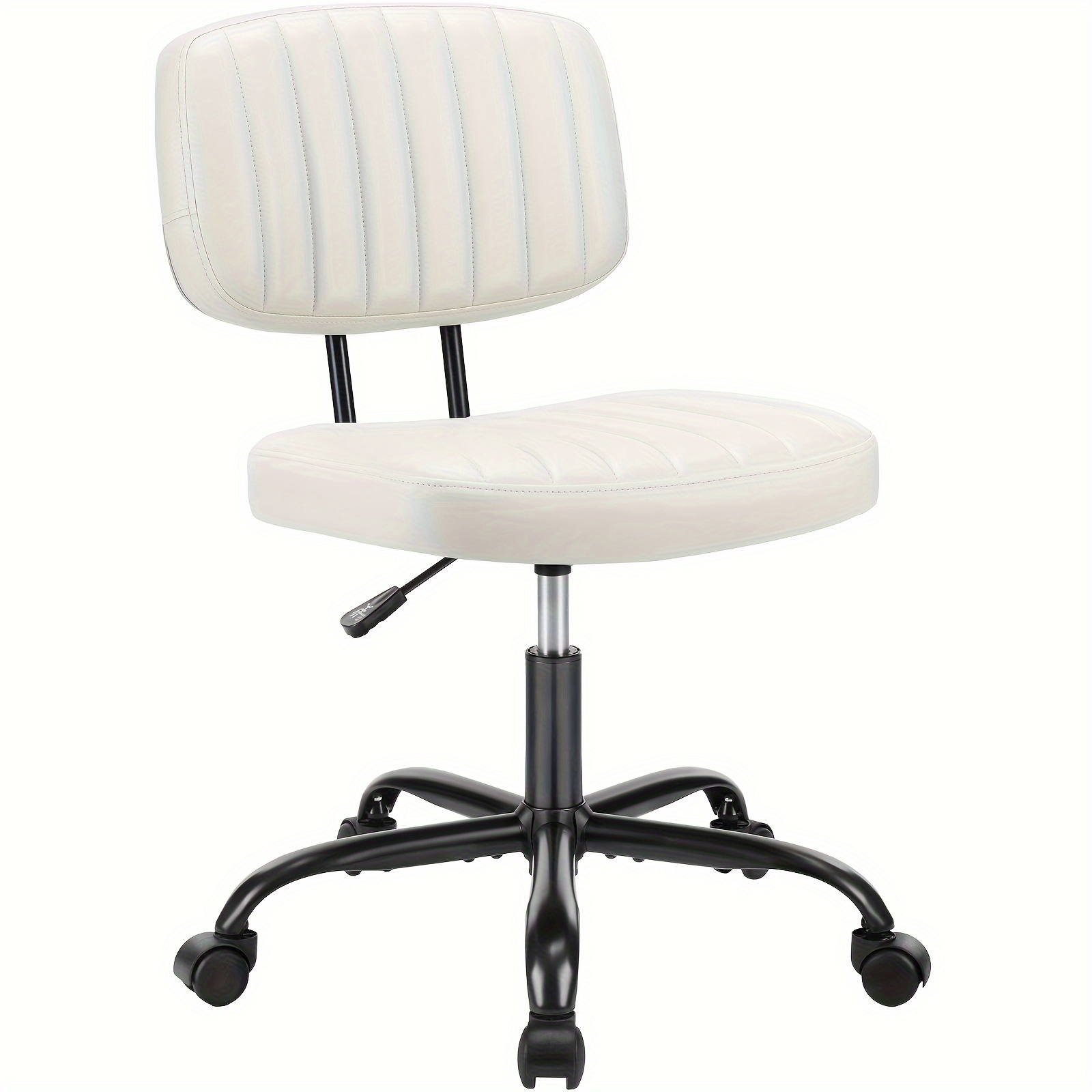 

Armless Home Office Desk Chair - Small Ergonomic With Low Back Lumbar Support, Height Adjustable Pu Leather Computer Task With 360° Rolling Wheels, For Small Space