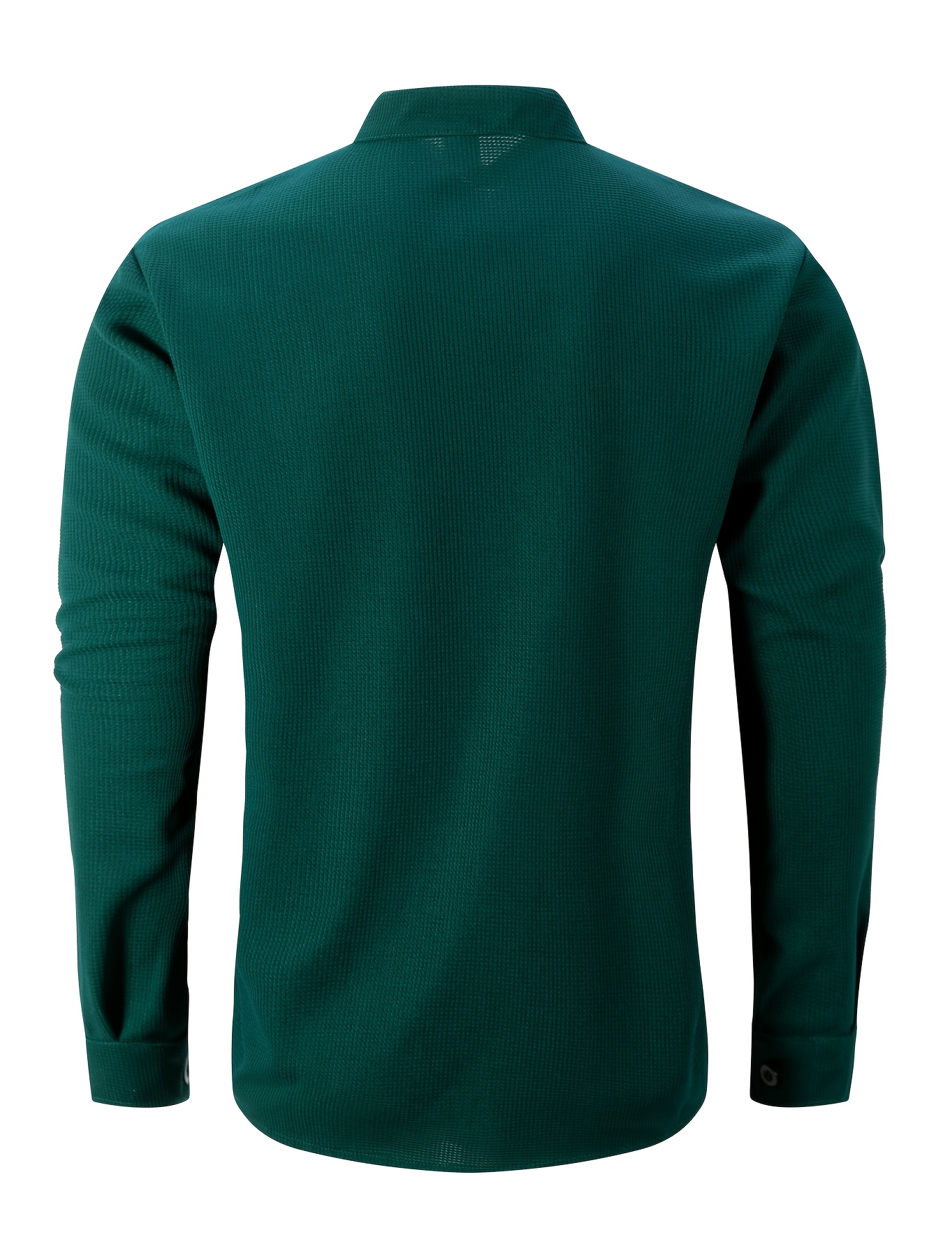 قميص رجالي عملي بتصميم وافل وياقة مستقيمة للعمل