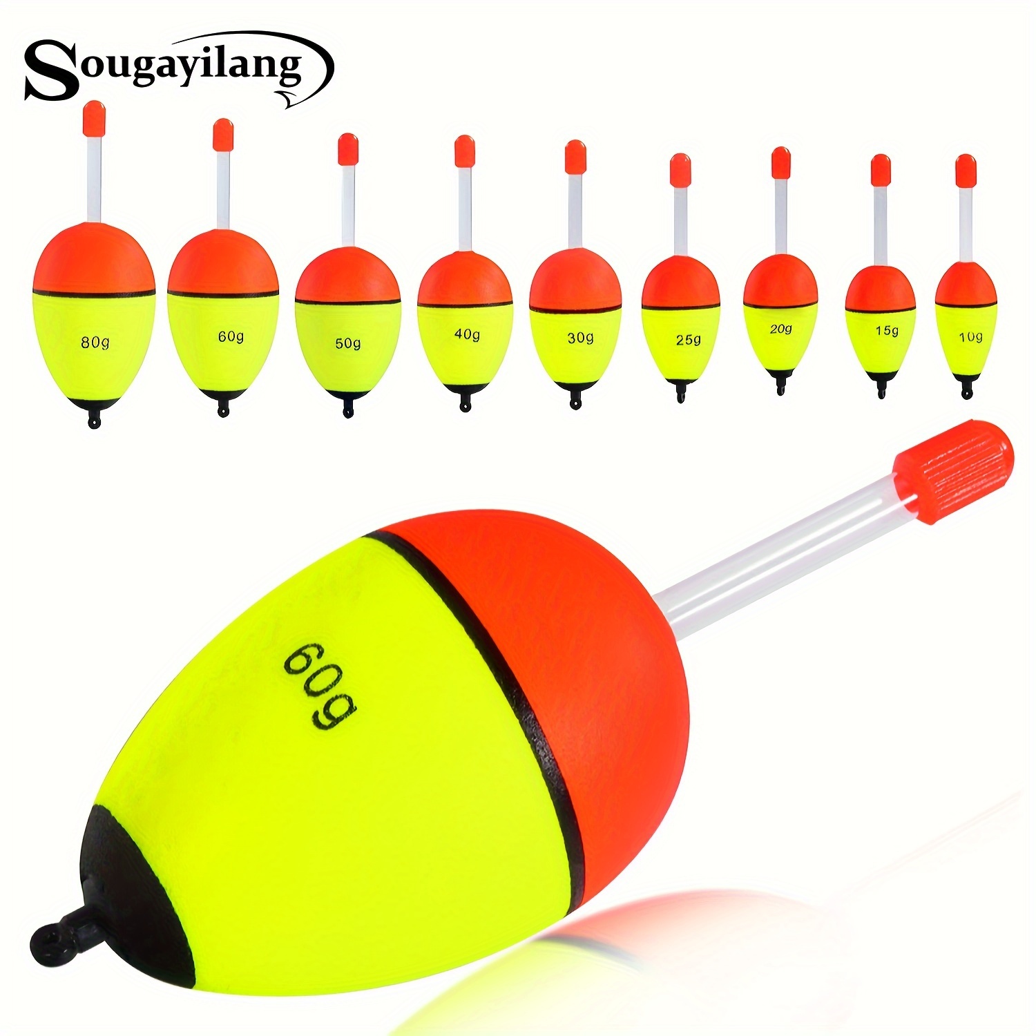 

Sougayilang 5pcs Fishing Floats - High- Eva, Dual-color Red & Green, Sphere With Large Belly For Carp & , Ideal For Night Fishing & Long Casts, Includes Mixed Weights (60g/180g)