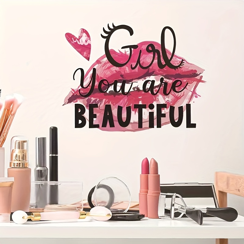 Image of 1pc Lip Heart Letter Sticker, Home Wall Decoration Mural, For Bedroom Living Room Dressing Mirror