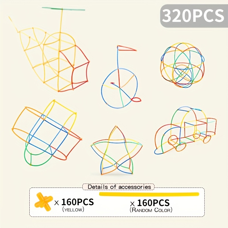 TEMU 320pcs Straw Building Blocks For Kids, Educational Long Bar Building Blocks Toy, Assembling Geometric 3d Kindergarten Plastic Educational Shape