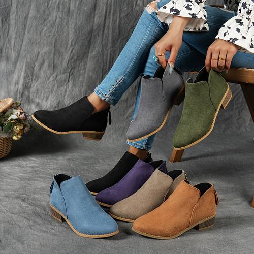item picture womens autumn winter vintage chelsea ankle boots v neck pointed toe low heel versatile single ankle boots multiple colors a gift for women elegant and comfortable for daily commuting vacation leisure outdoor travel