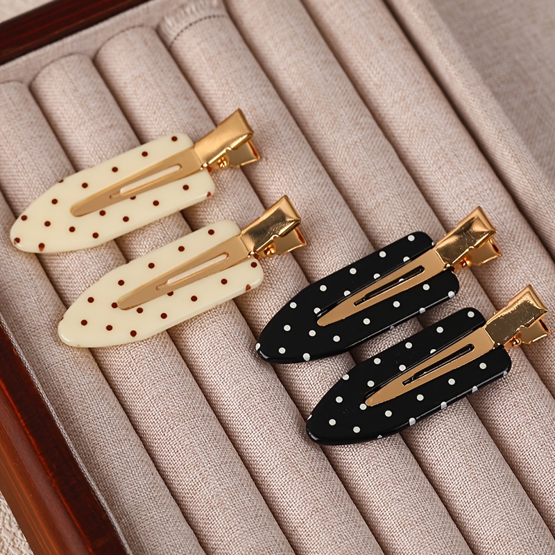 TEMU 4pcs Cute Vintage Polka Dot Seamless Hair Clips Bangs Side Clips Suitable For Women's Makeup, Washing Face, Daily Wear, And Gifting And