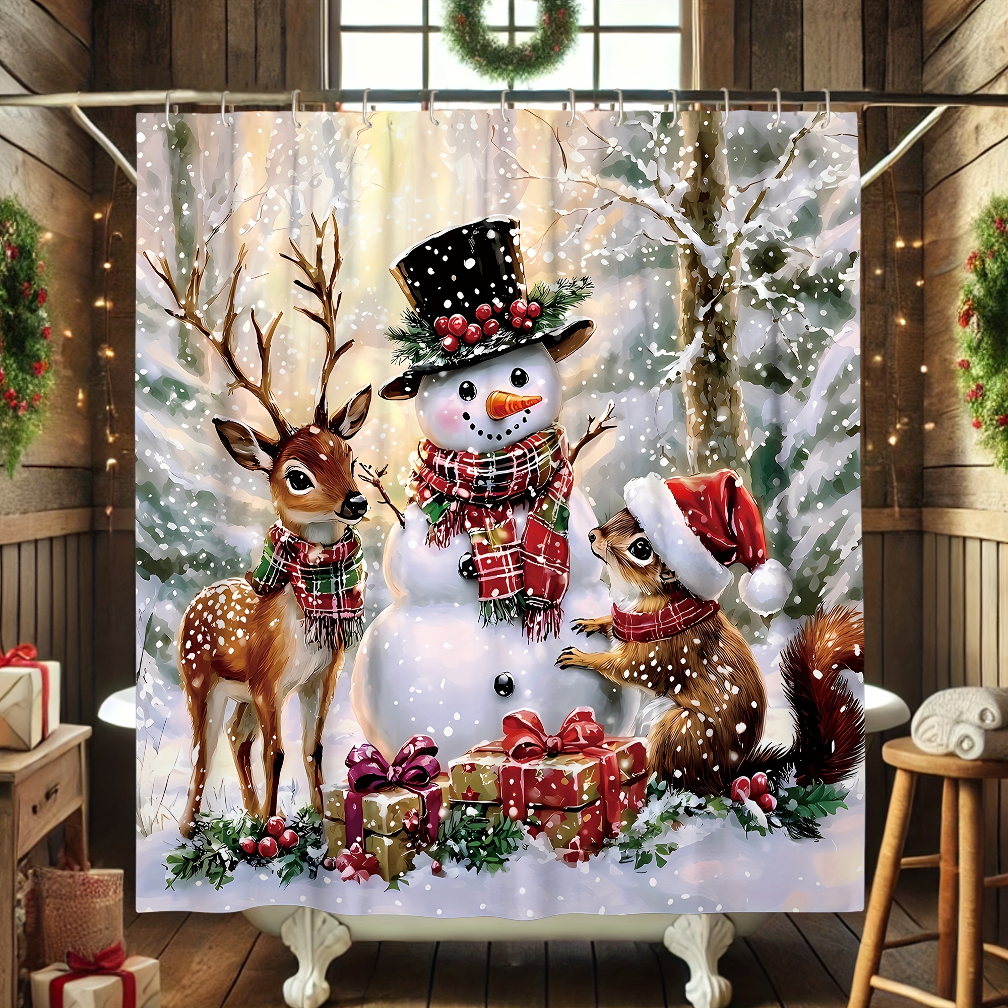 

Christmas Shower Curtain - Snowman, & | Washable 12 Included | For Bathroom Decor