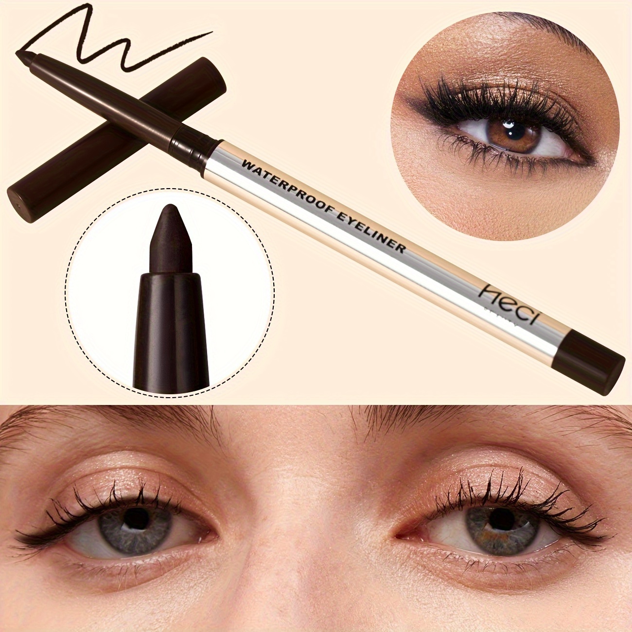 Image of Three-color Sliding Eyeliner Pencil Suitable For Mature Women – Waterproof, Long-lasting, – Features A Gel Cream Texture And An Applicator (light Brown, Dark Brown, Black)
