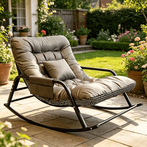 outdoor patio chaise lounge pattern with throw pillows rocking recliner lounge chair for lounging or sleeping leisure chair for adults for balcony patio and garden