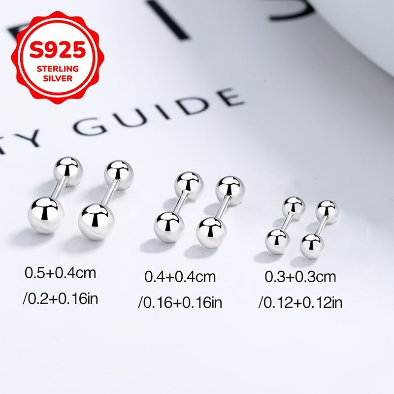 S925 Pure Silvery Double Headed Threaded Dumbbell Ear Studs