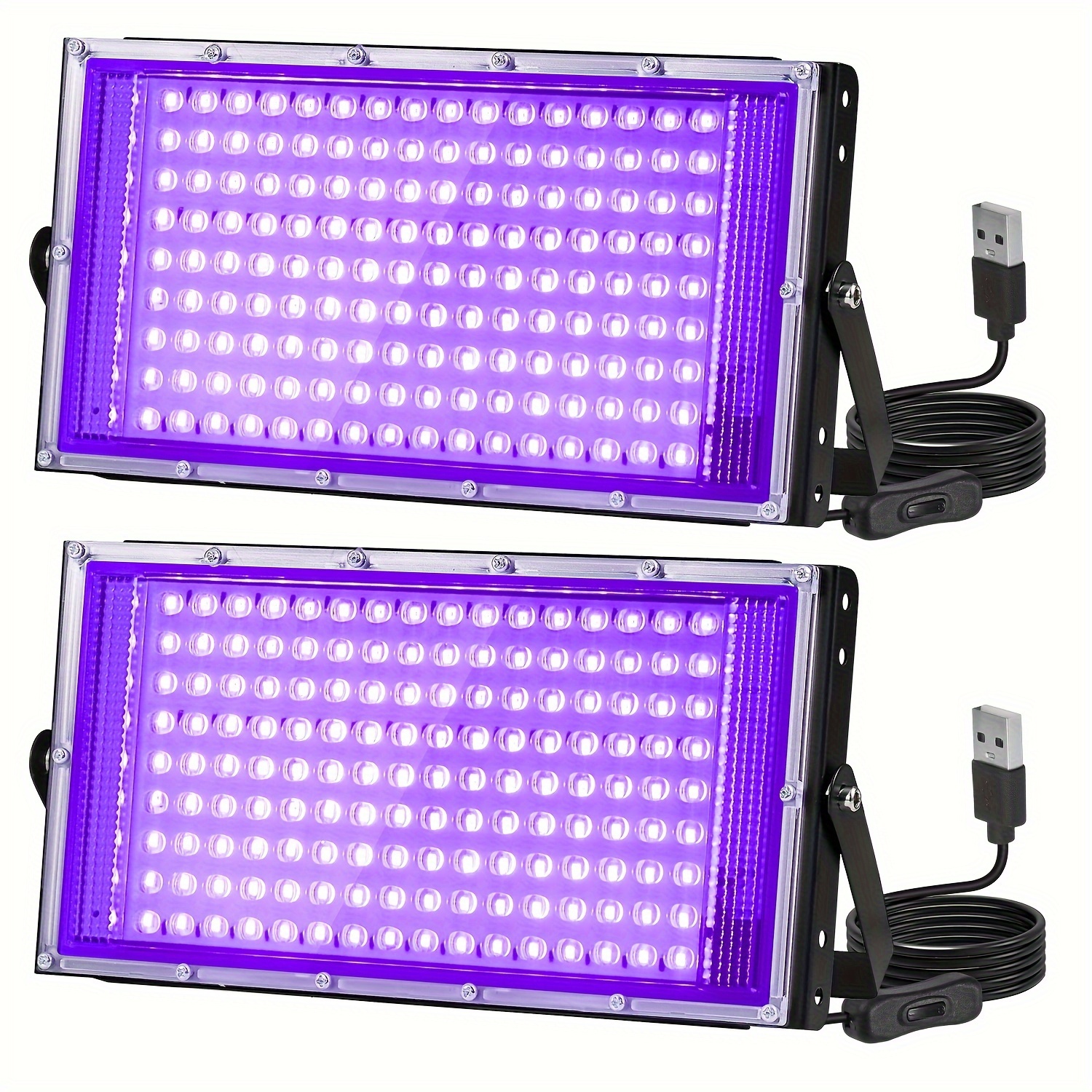 Image of 2/1 Pack 50/96/144leds Black Light, Usb Blacklight Flood Light With 6ft Cord, Blacklight Spotlight For Neon Glow In The Dark Party Body Paint Fluorescent Poster Classroom Halloween