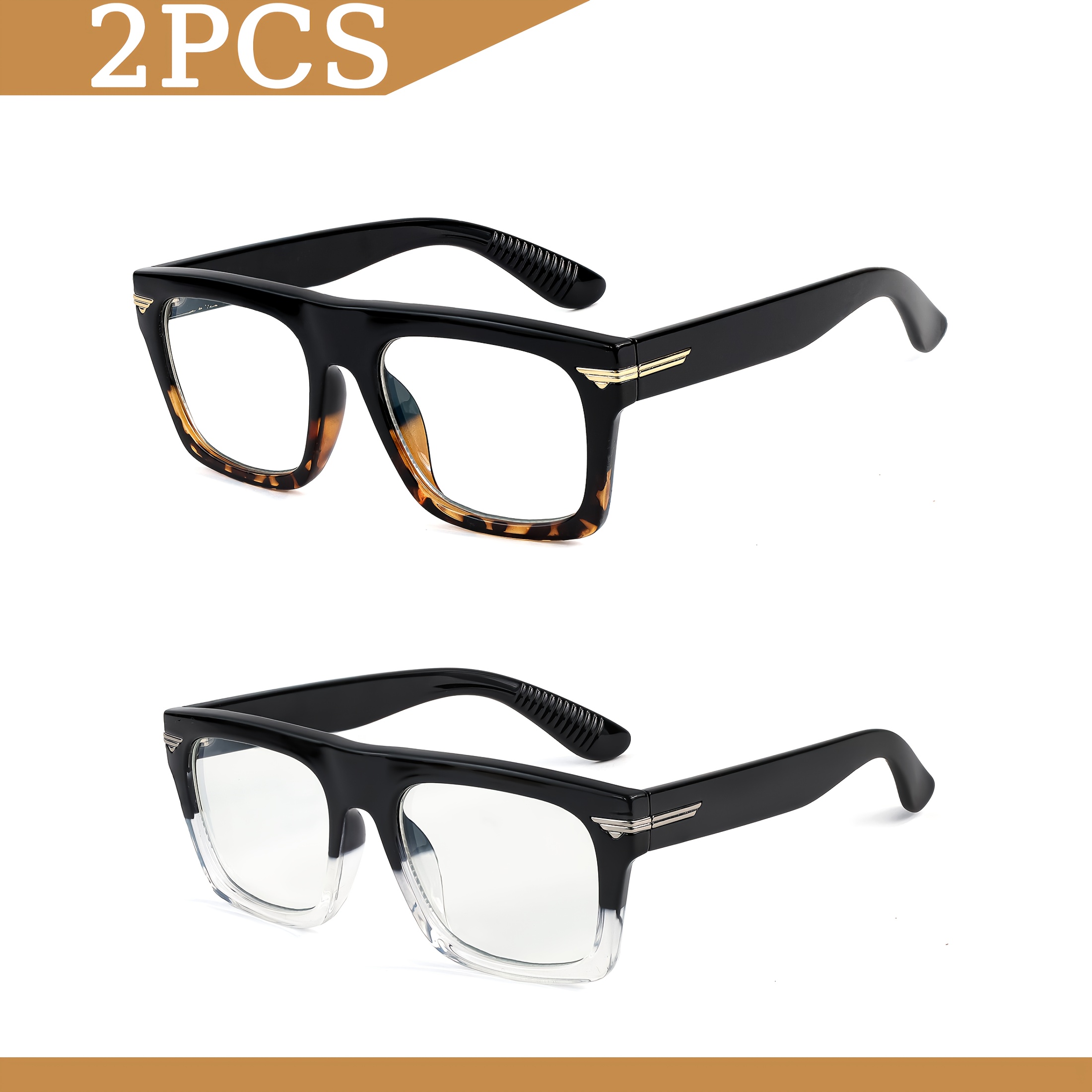 2pcs Style Optical Glasses For Men Women | Square Ultralight Tr Frame Eyewear, Casual Daily Decorative Glasses For Street Photo Props, Ideal For Birthday & Festival Gifts, Without Battery