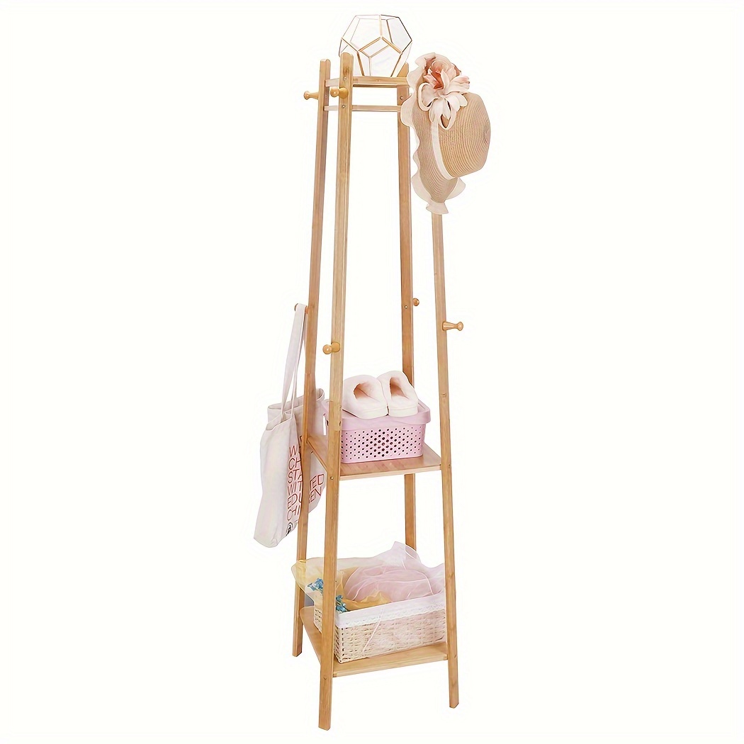 TEMU Perchero de ropa de bambú, perchero de madera, capas de estantes de almacenamiento, perchero , adecuado para pasillos de entrada, oficinas,
