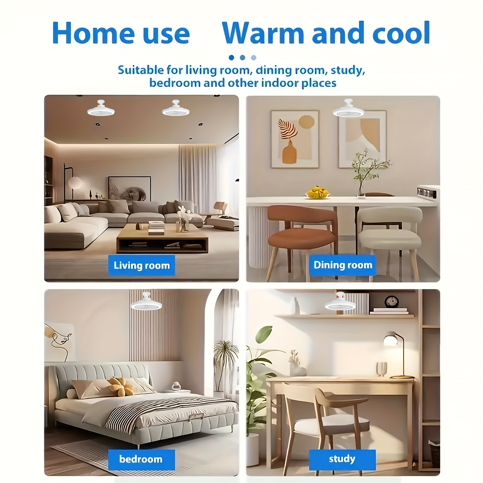 Lámpara de Ventilador de Techo con Casquillo E27/E26, Disponible en Tamaños de 52.07cm y 41.91cm. Incluye Atenuación Remota de 3000K a 6500K, Tres Velocidades de Viento Silenciosas, un Temporizador de 2 o 4 Horas y Fácil Instalación Sin Herramientas, Adecuado para Hogares y Espacios Pequeños