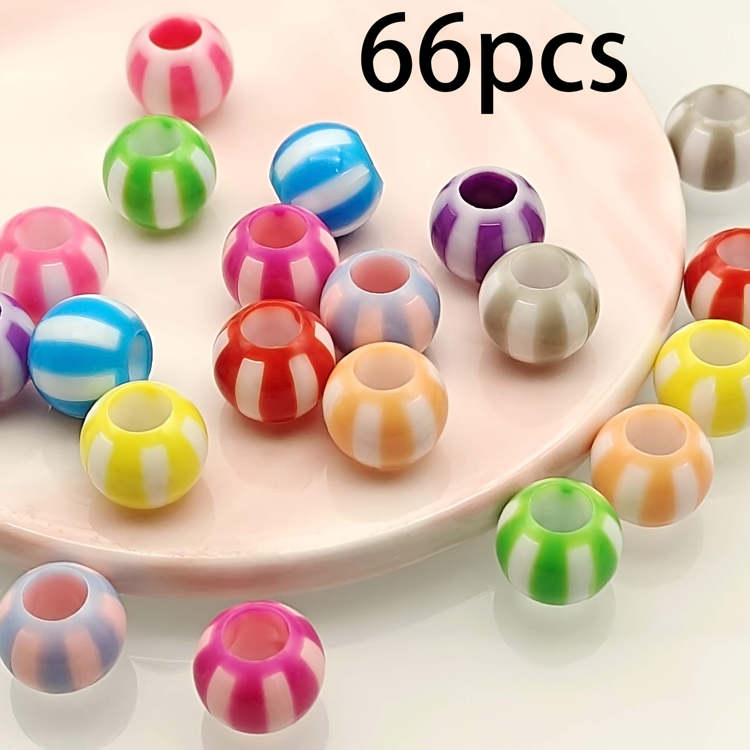 TEMU 66pcs Color Striped Acrylic Beads, Large Hole, Jewelry Diy Materials, Jewelry Diy Beading, Handmade Diy, Decorative Supplies, Apparel Decoration