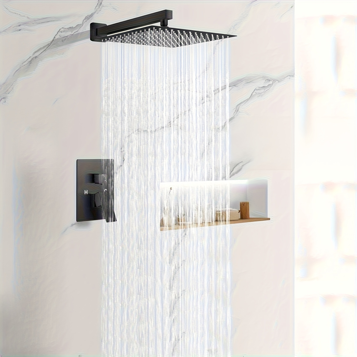 Complete Stainless Steel Shower Head Set with 16-Inch Extension Arm