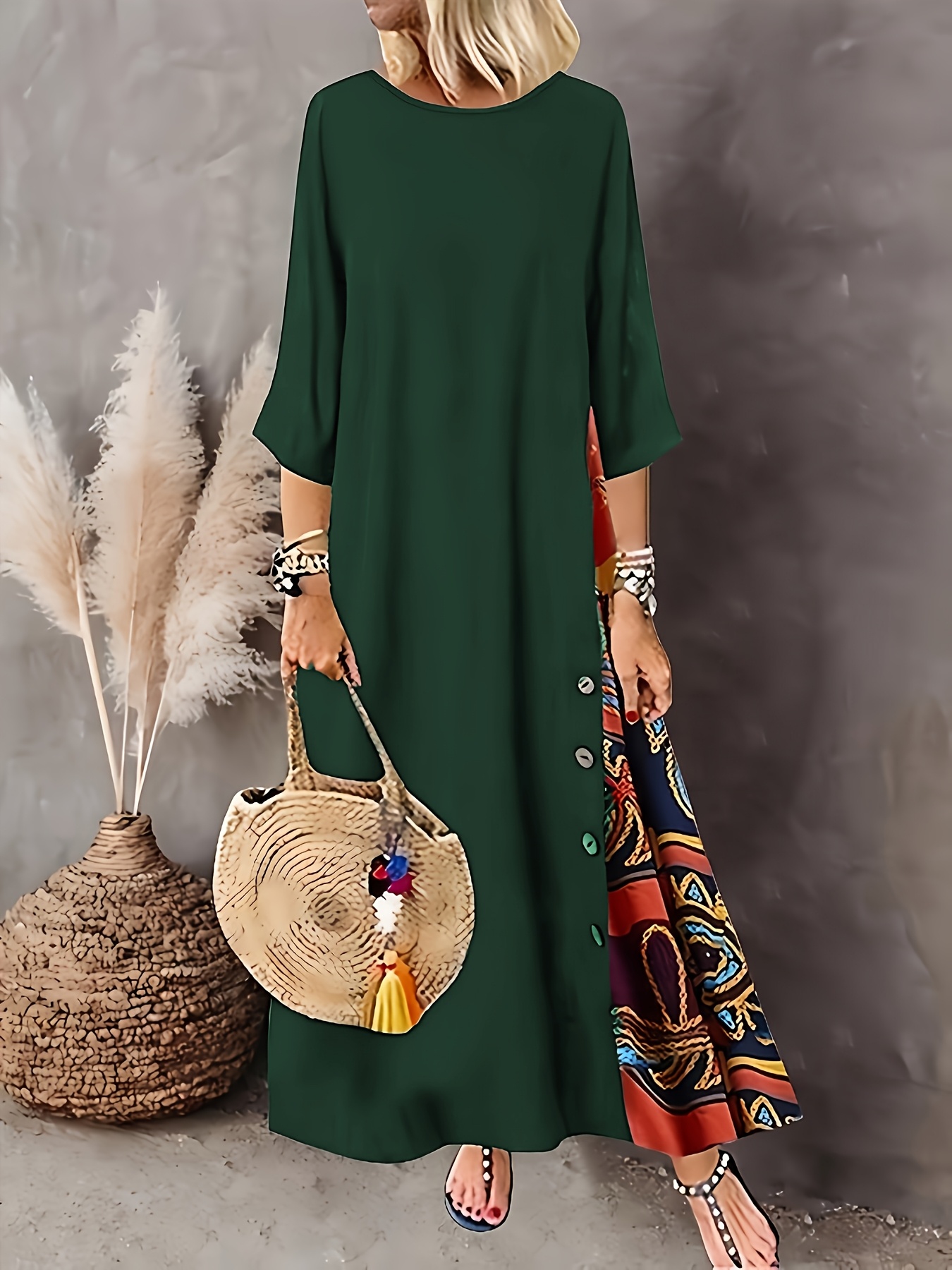 plus size plus size solid color print 3 4 sleeve - Temu