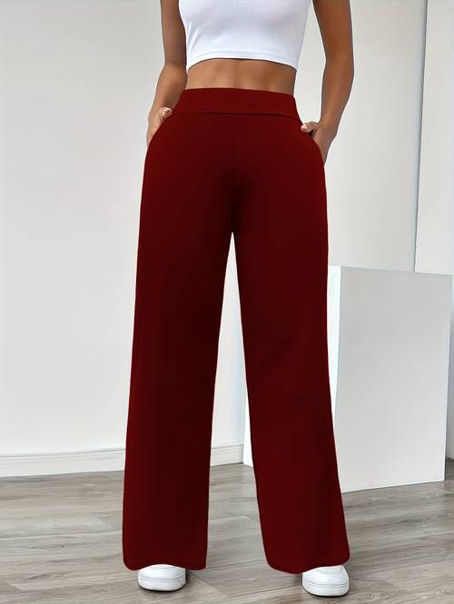 in stock versatile solid color stretch straight leg pants