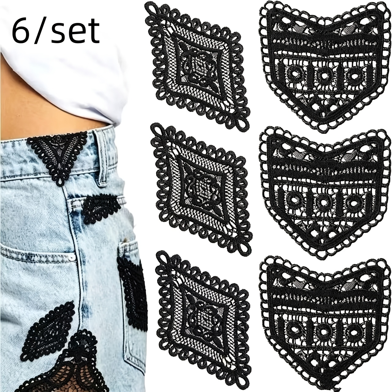 TEMU Paquete de 6 (2 colores) de botones de extensión de cintura de encaje para coser - Ajustador de cintura adecuado para faldas y pantalones,