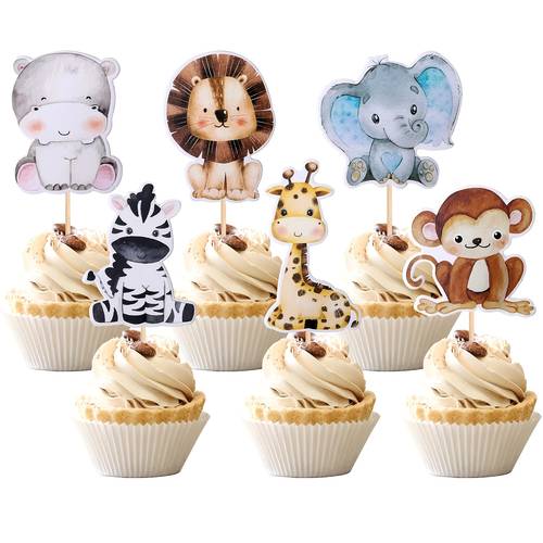 24 pezzi decorazioni per cupcake animali della - addobbi compleanno con leone, elefante, , zebra, , ippopotamo, coccodrillo, formichiere, , , , sciampione, gorilla, , , , , , e – adesivi torte carini con espressivi e per bambine ragazze feste a tema baby shower facili da