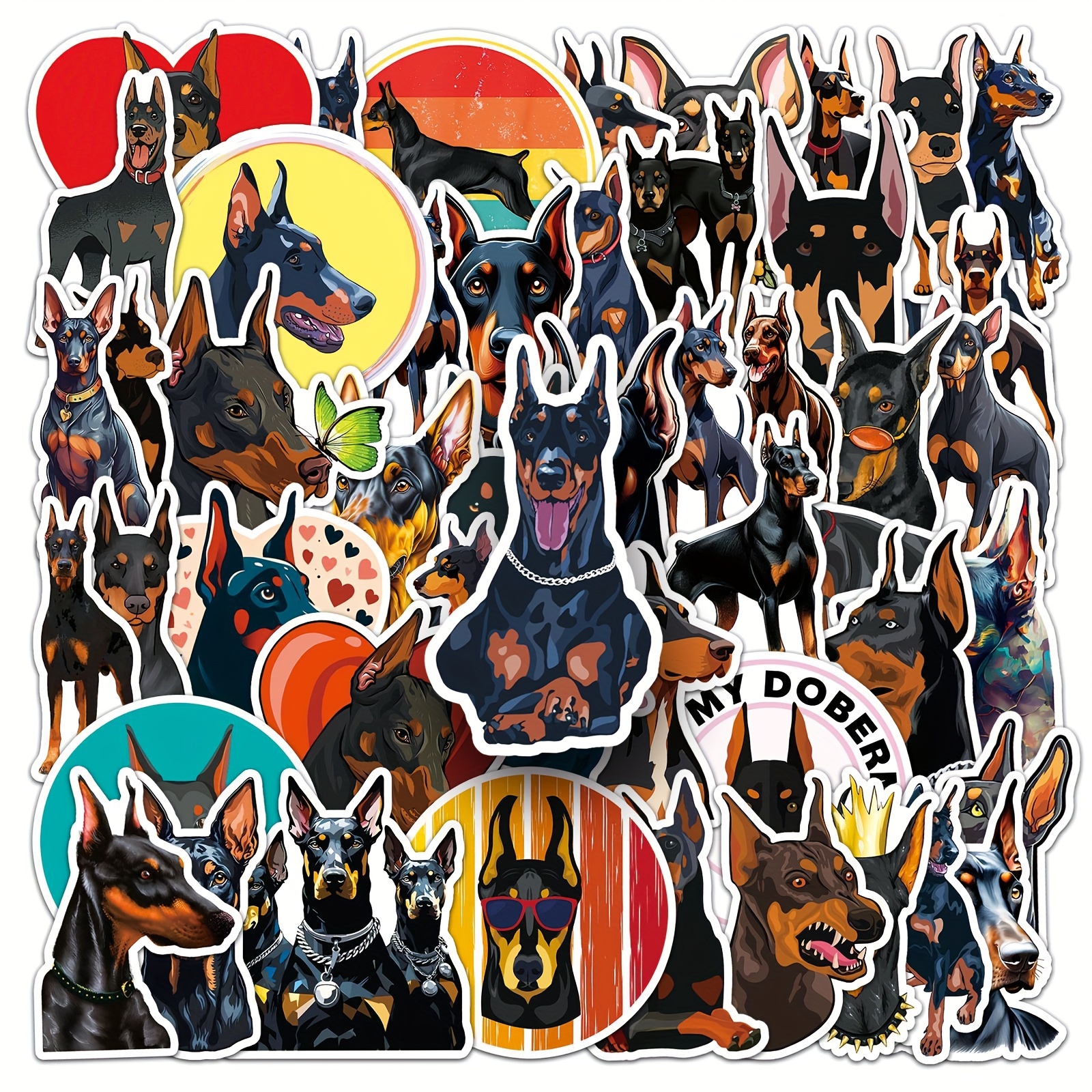 

50pcs Doberman Graffiti Stickers For Decorating Luggage, Skateboards, Mp3 Players With Dog And Animal Decorations.