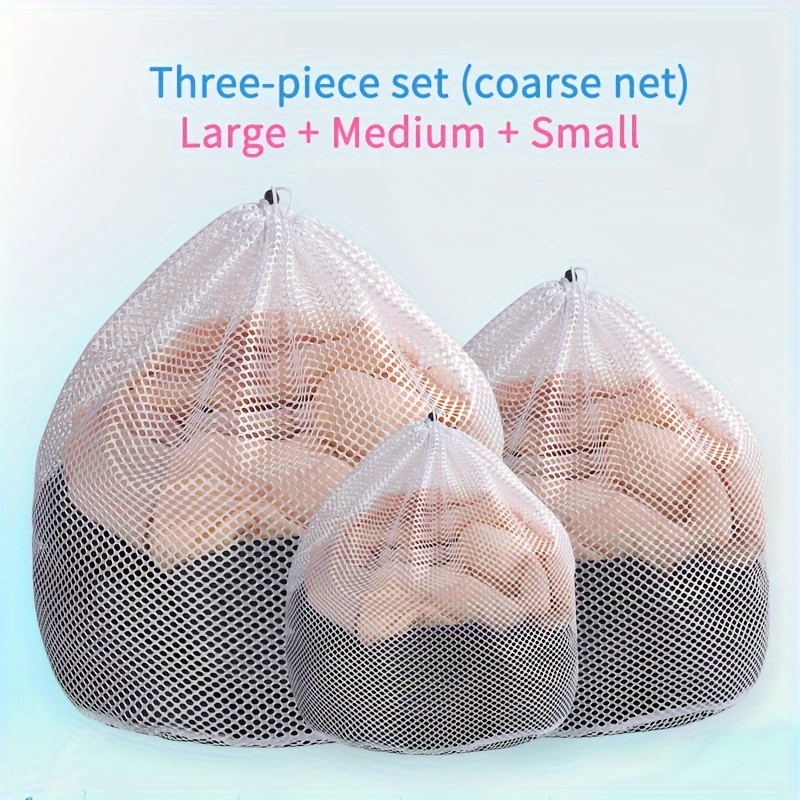 TEMU 3pcs Set Drawstring Protective Laundry Bag Machine Washing Underwear Net Bag Filter Washing Sweater Clothes Down Jacket Net Bag Deformation