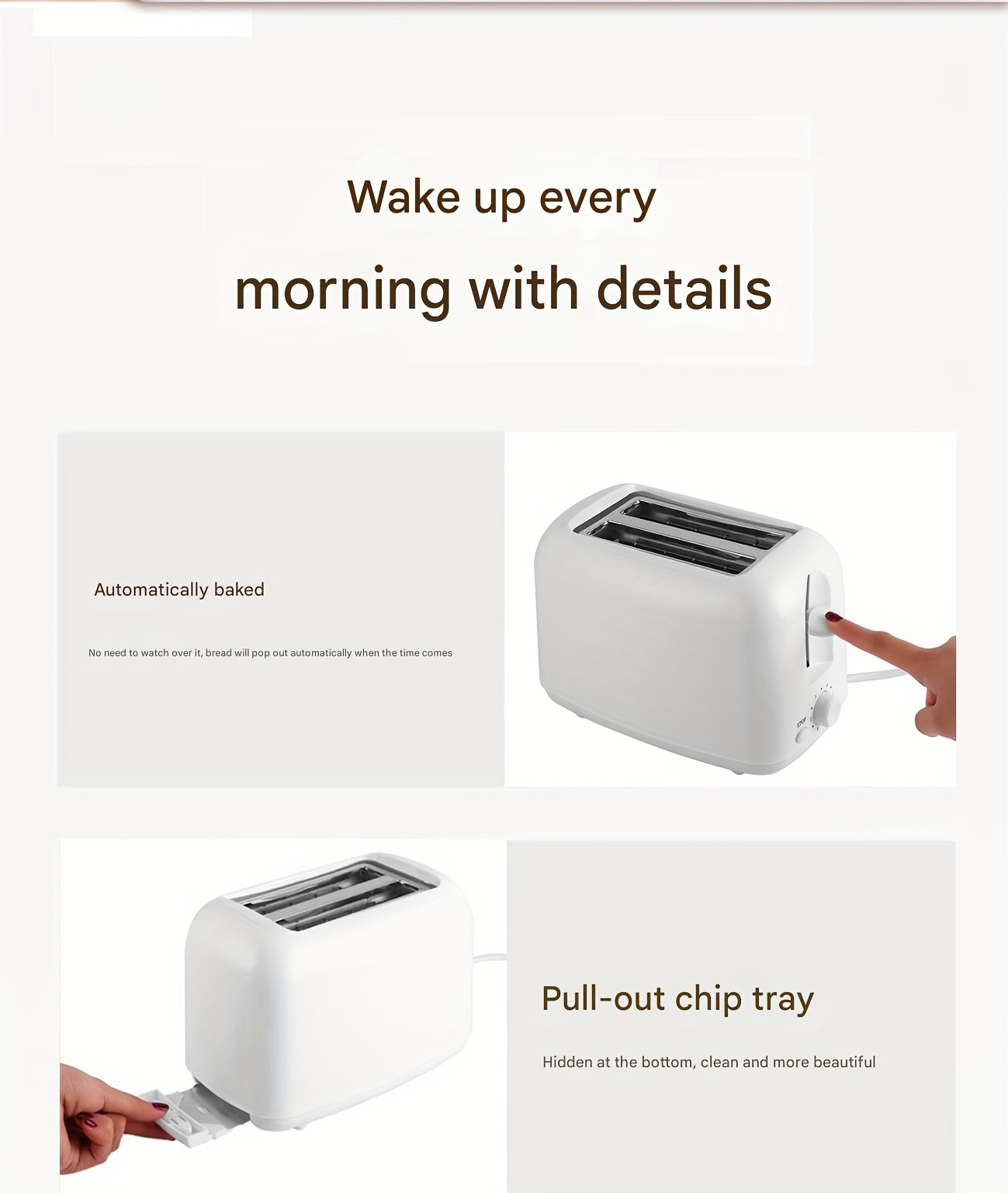 2   toaster   sandwich maker lightweight stainless steel automatic shut off extra wide slot removable crumb tray     function dual tube baking knob control suitable for bread   and   kitchen appliance modern kitchenware durable kitchen item kitchen gadget home bakers breakfast appliance   sturdy construction multifunctional appliance busy professionals Product details 2