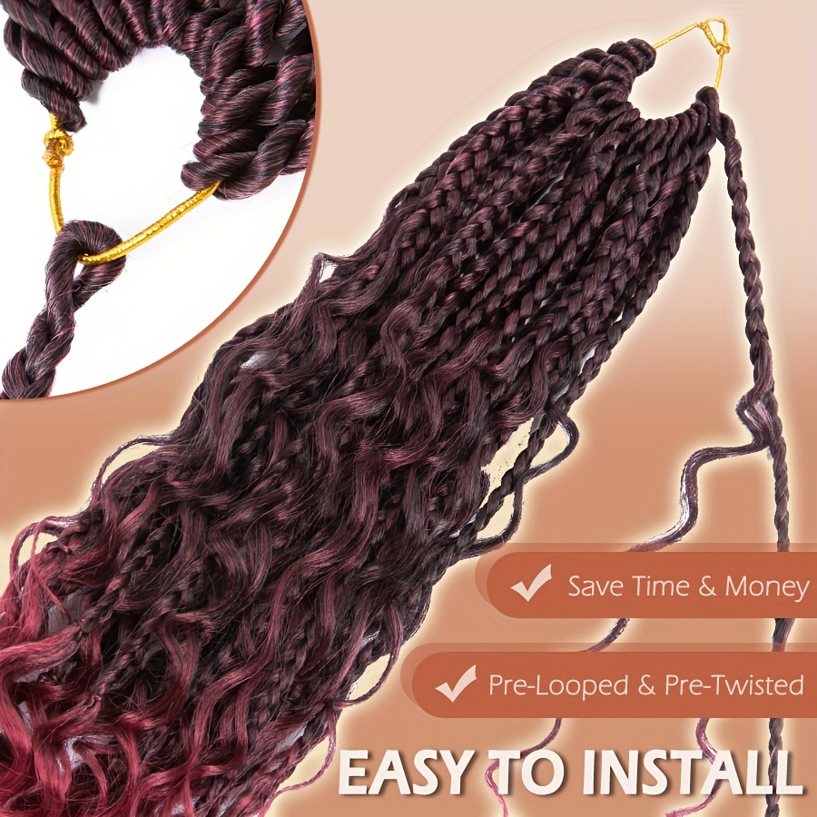 3pcs handmade pre looped box braids goddess soft thick curly synthetic hair extensions 14 inch afro ombre boho   knotless jumbo twist braiding hairpiece for women festival christmas   use details 3