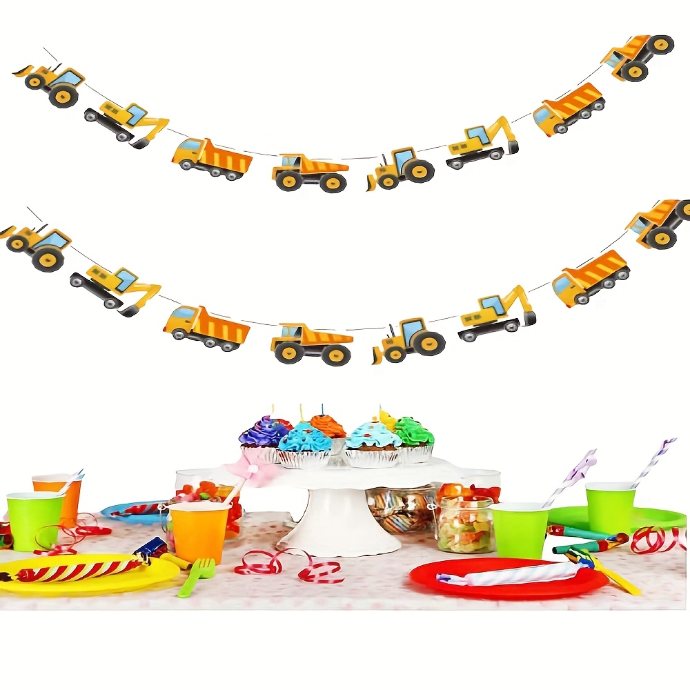 Image of 16pcs Of Construction Vehicle Birthday Party Decoration Supplies, Birthday Banner