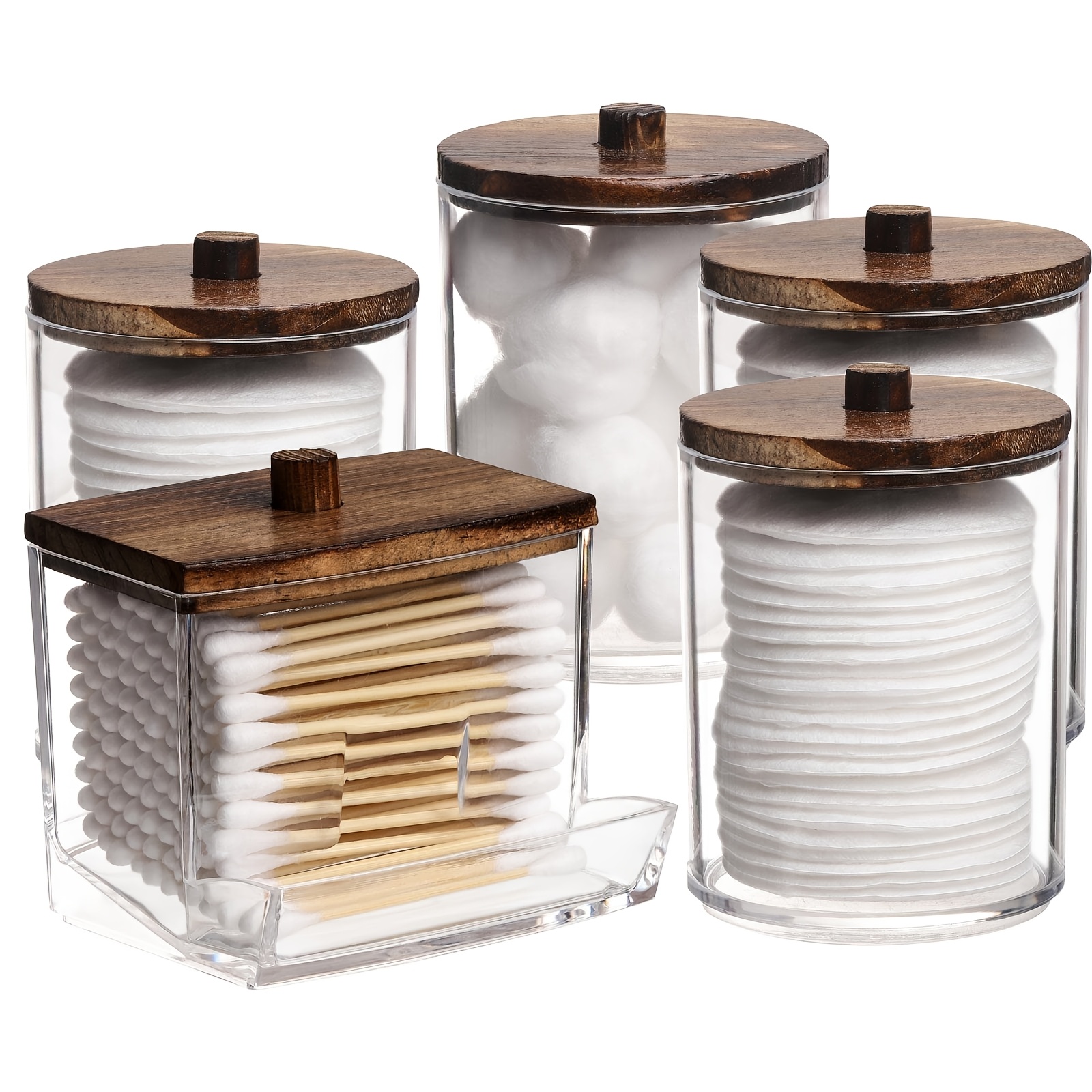 TEMU 4/5pcs Bathroom Container, Ounce Ball/ Dispenser Suitable For Wife, Medicine Bottle With Bamboo , Storage And Storage Of Cottonabs, Round Pads, Toothpicks, Under-bed Storage