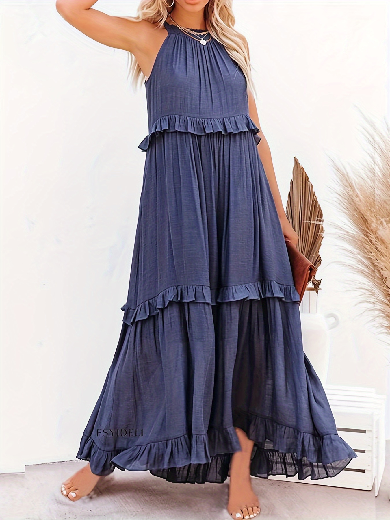 tank dress flowy Navy Long Flowy Prom Dress With Lace Bustier And Corset Back main image 0