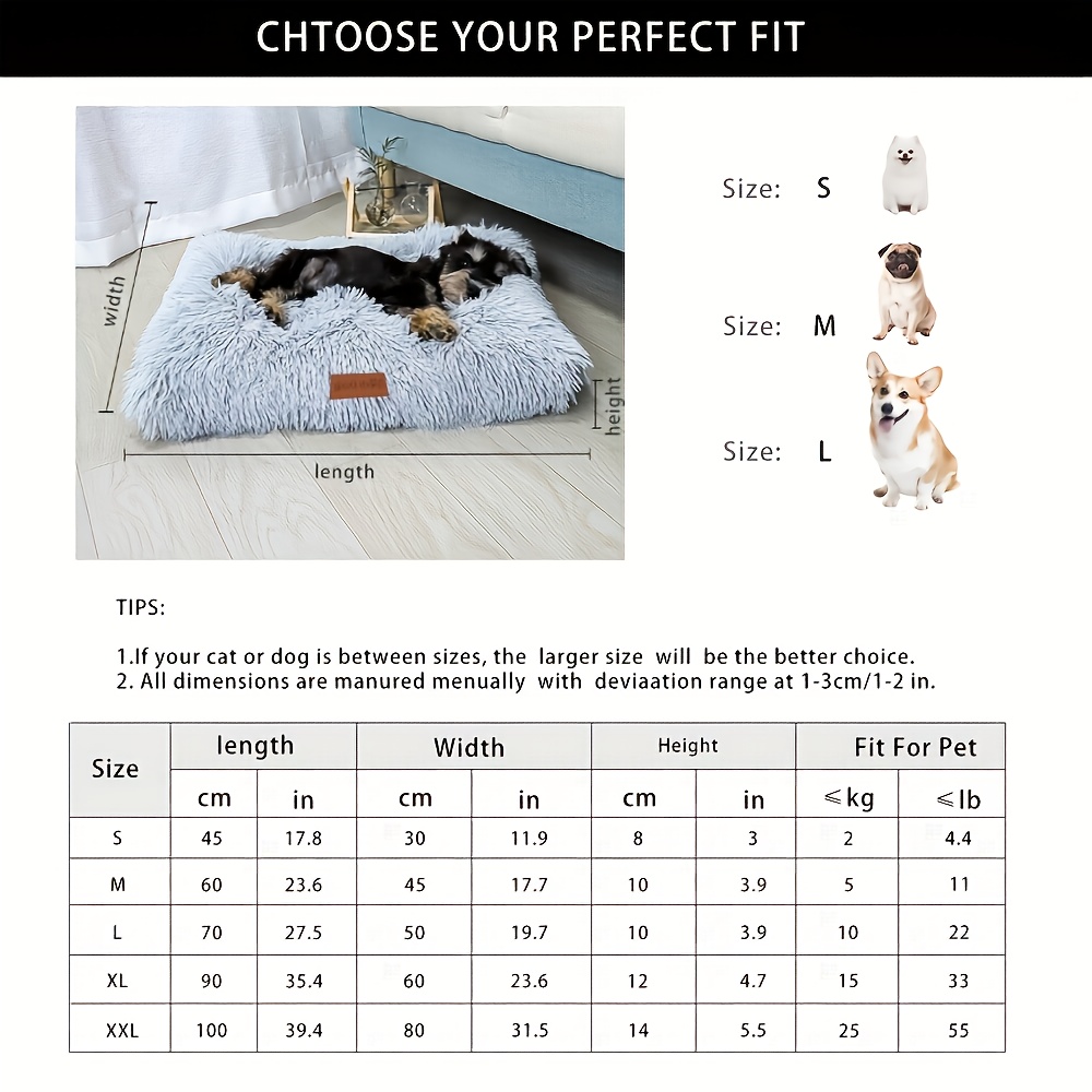 1pc extra large fleece lined dog bed cat mat thickened comfortable warm polyester easy to remove washable square   dog breeds sizes pet bedding   furniture plush pet furniture durable pet furniture Product details 0