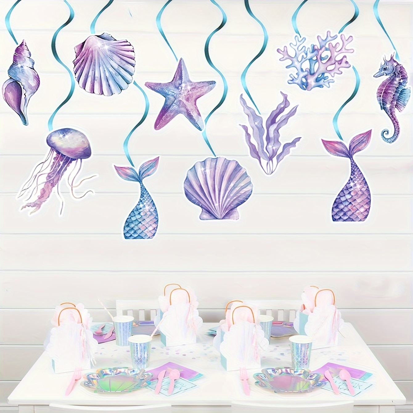 20pcs Mermaid Spiral Pendants - Mermaid Tail Party Decorations With Spiral Scale, Lightweight Paper Hanging Ornaments Suitable For Birthday Party Decor, Mermaid-themed Events & Ocean Party Supplies
