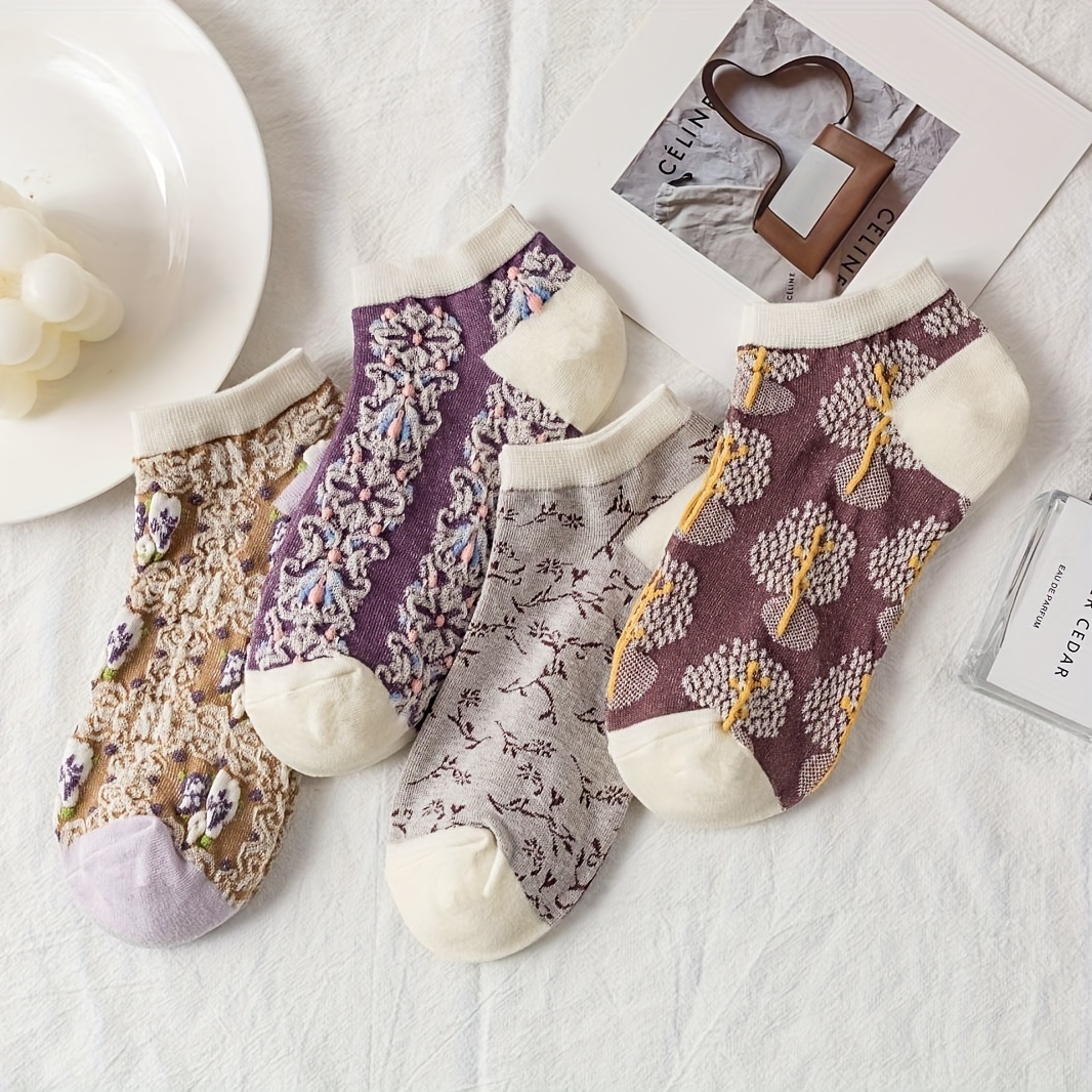 Women's Floral Cotton Socks Vintage Patterned Crew Socks - Temu