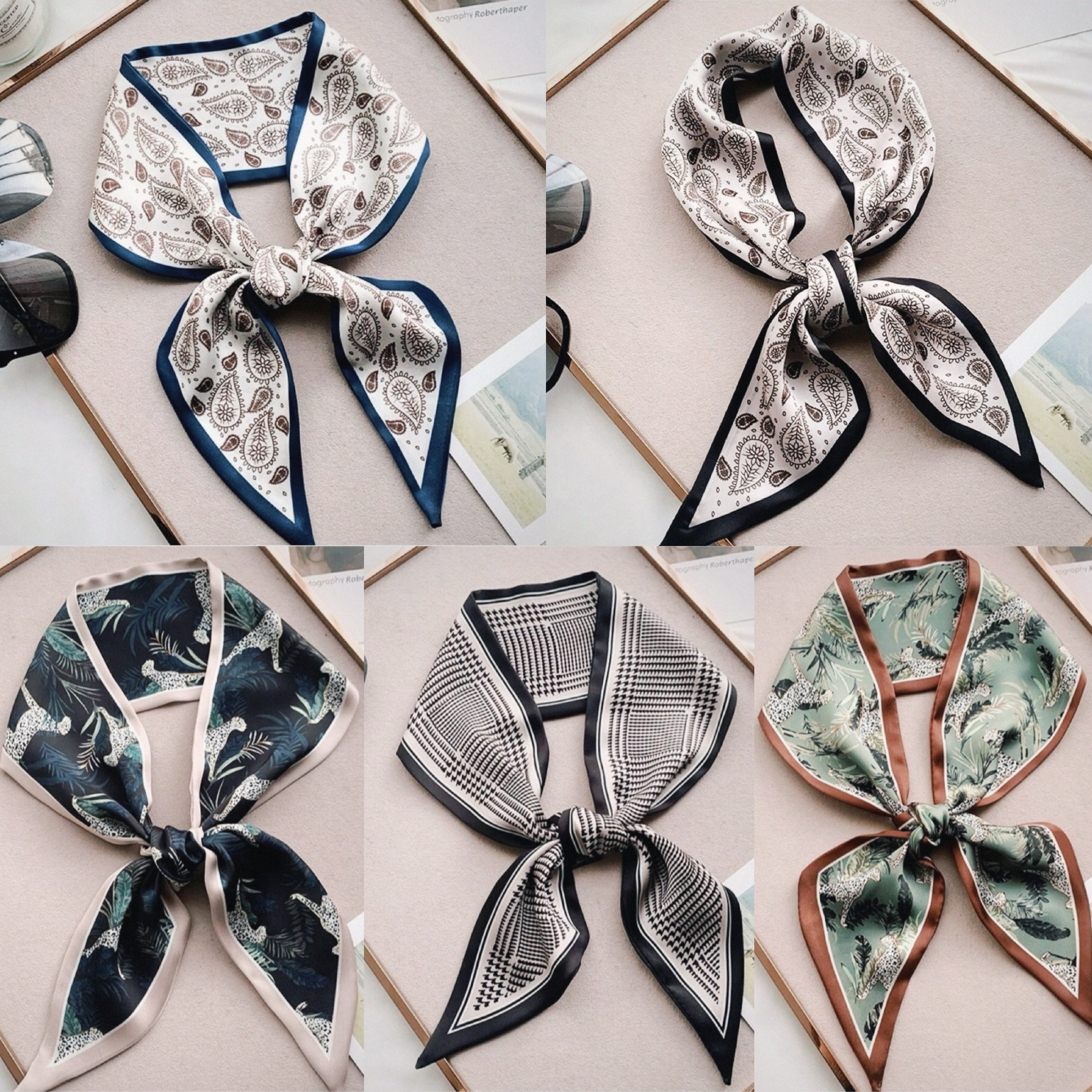 Image of 5pcs Elegant Vintage Headband Scarf Set, Paisley Braided Hair Tie, Bag Accessory, High-end Neck Scarf Ornament