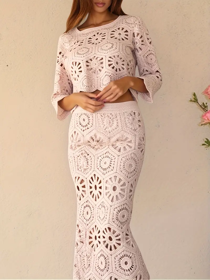 long sleeve lace top with floral skirt two piece dress A-Line Two Piece Scoop Long Sleeves Floral Lace Homecoming Dresses with Pockets,MH482