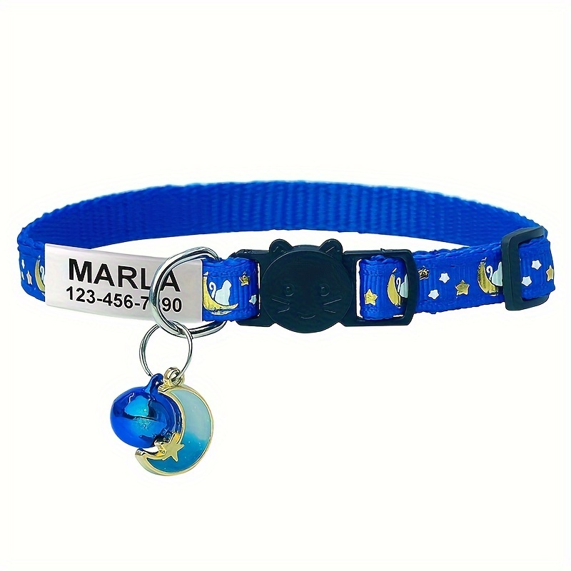 TEMU Custom Engraved -the-dark Cat Collar With Safety And Bell, Personalized Id Tag With , Phone Number, And Address, Breathable Adjustable Pp Collar